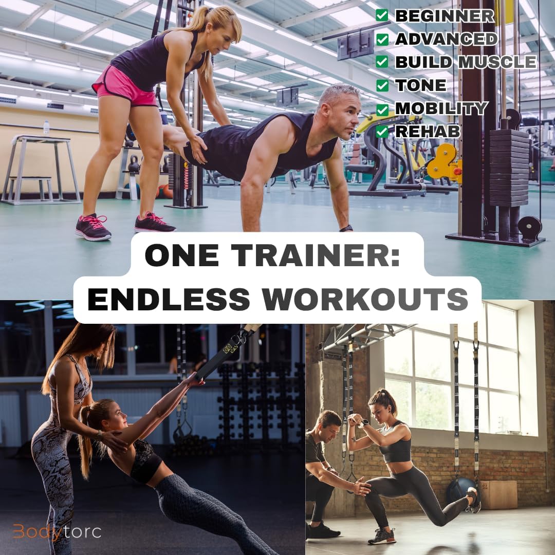 Suspension Trainer, Bodyweight Training Straps for Full Body Workouts at Home, Includes Door Anchor, Extension Arms and Advanced Foot Straps. Green