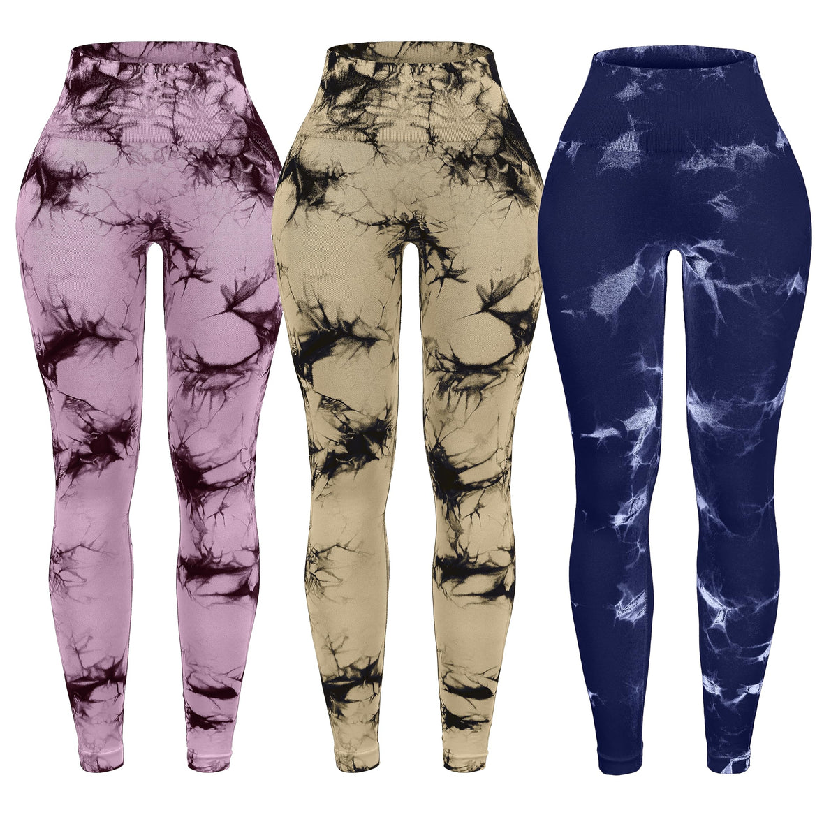 3 Pack Tie Dye Seamless High Waisted Workout Leggings for Women Scrunch Butt Lifting Yoga Gym Athletic Pants
