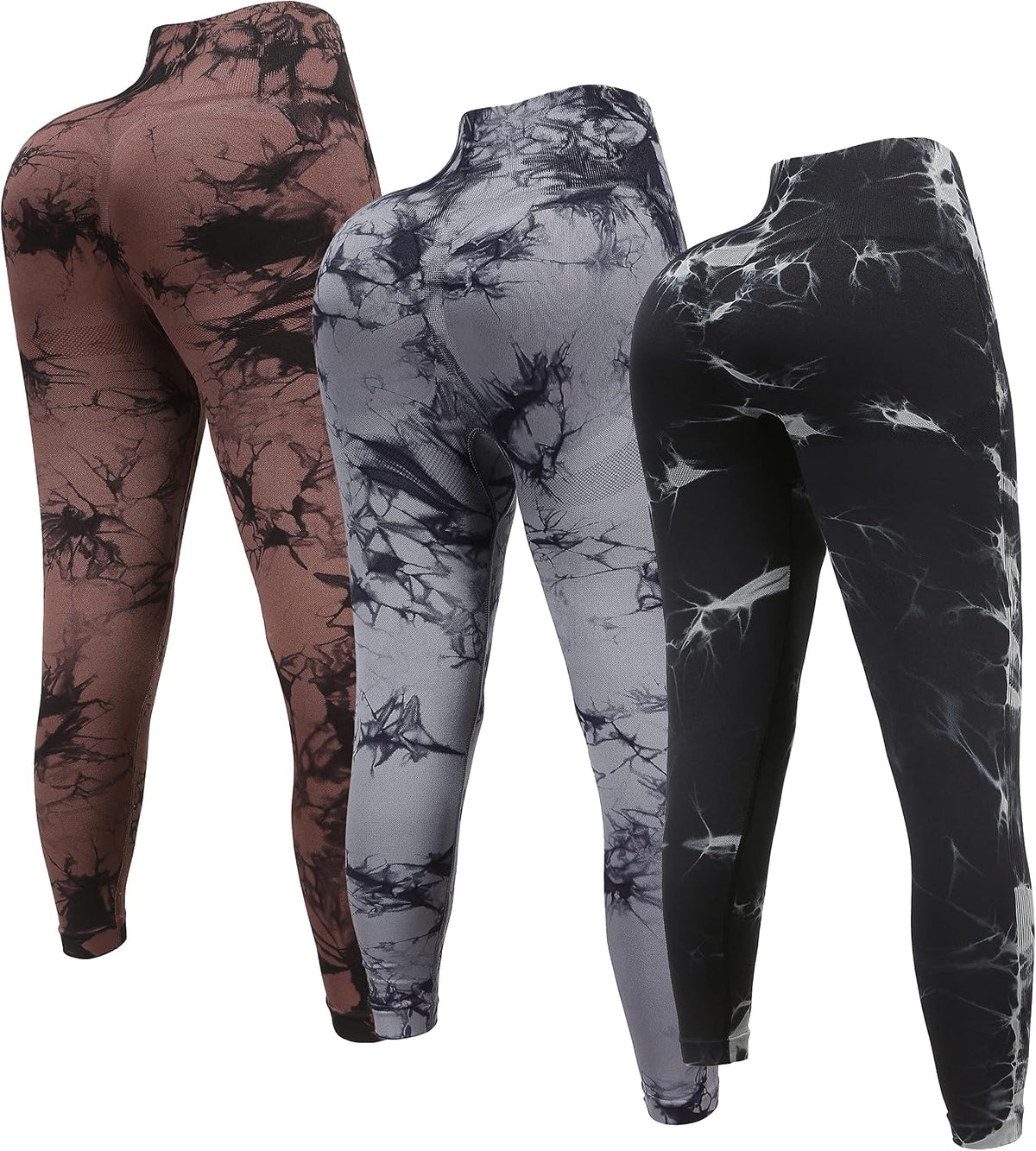 3 Pack Tie Dye Seamless High Waisted Workout Leggings for Women Scrunch Butt Lifting Yoga Gym Athletic Pants