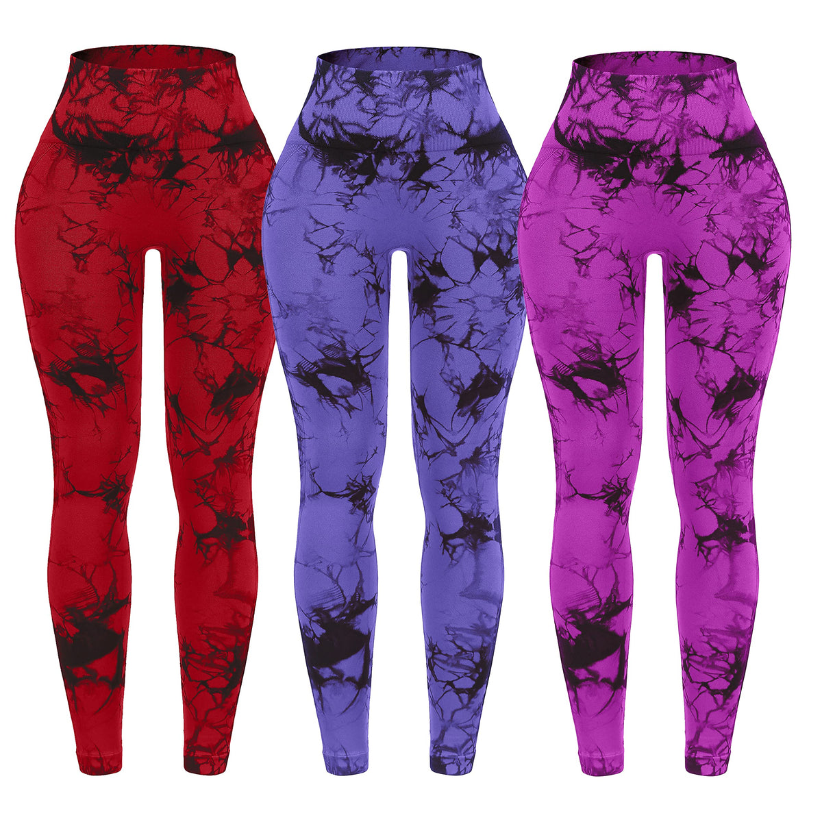 3 Pack Tie Dye Seamless High Waisted Workout Leggings for Women Scrunch Butt Lifting Yoga Gym Athletic Pants