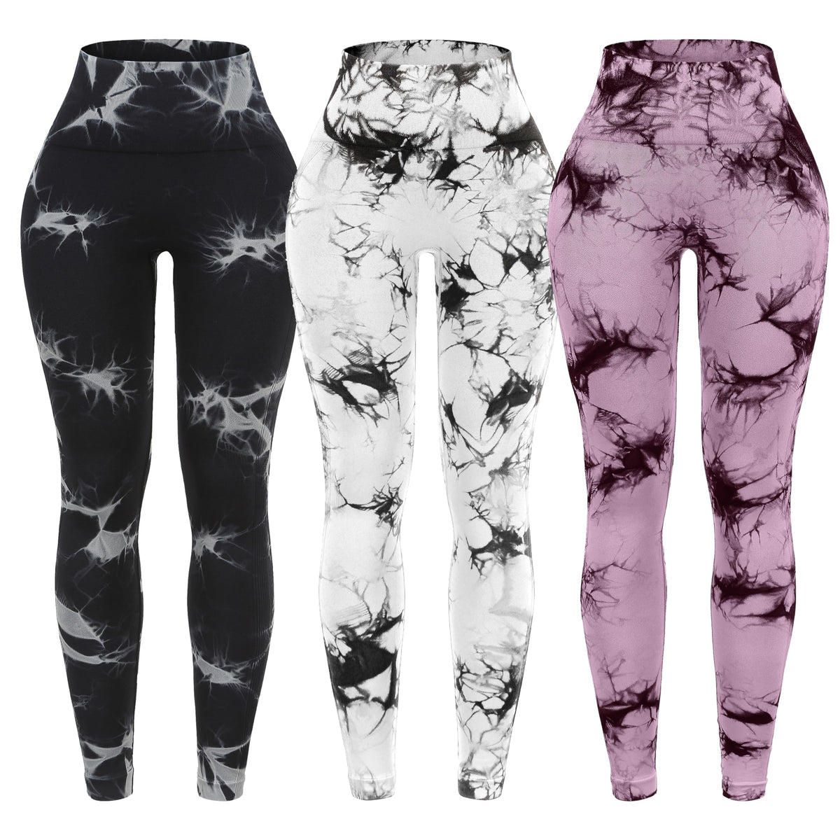 3 Pack Tie Dye Seamless High Waisted Workout Leggings for Women Scrunch Butt Lifting Yoga Gym Athletic Pants