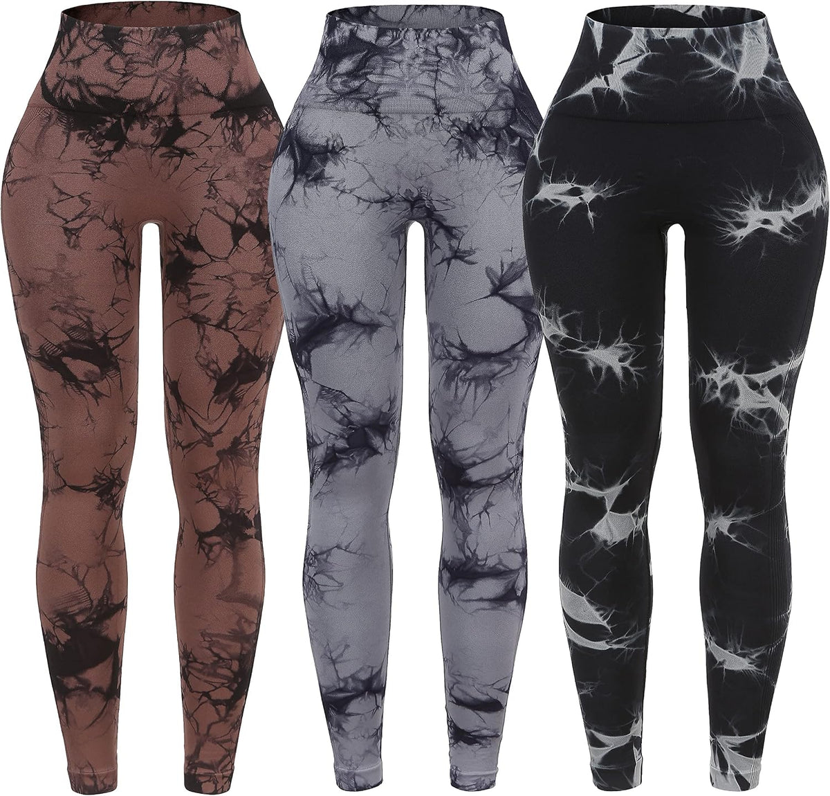 3 Pack Tie Dye Seamless High Waisted Workout Leggings for Women Scrunch Butt Lifting Yoga Gym Athletic Pants