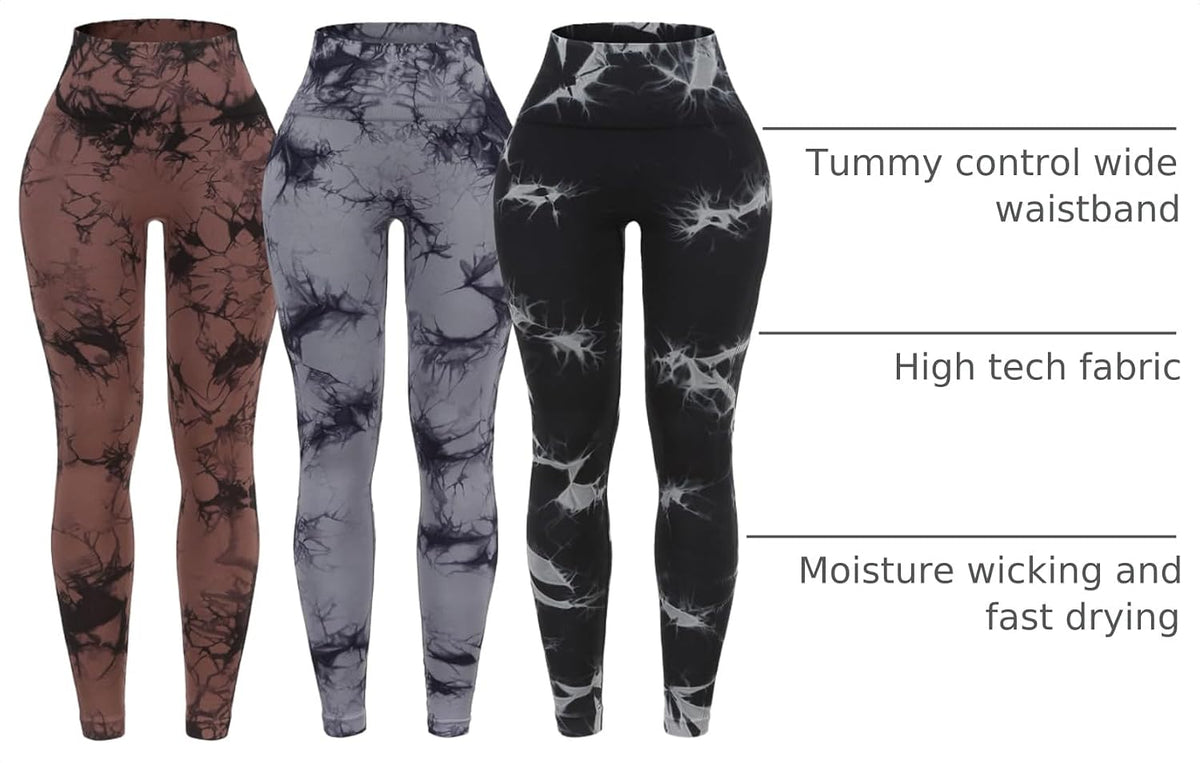 3 Pack Tie Dye Seamless High Waisted Workout Leggings for Women Scrunch Butt Lifting Yoga Gym Athletic Pants