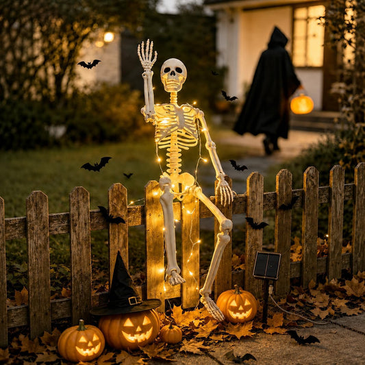 36" Solar Halloween Skeleton Decorations with Metal Stake & Warm Lights