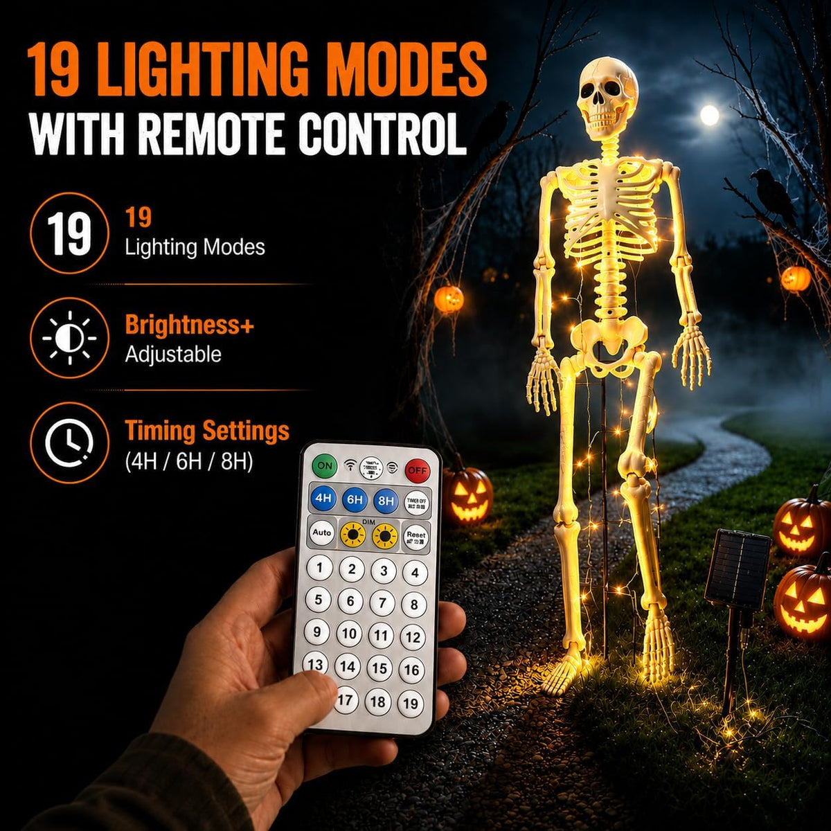 36" Solar Halloween Skeleton Decorations with Metal Stake & Warm Lights