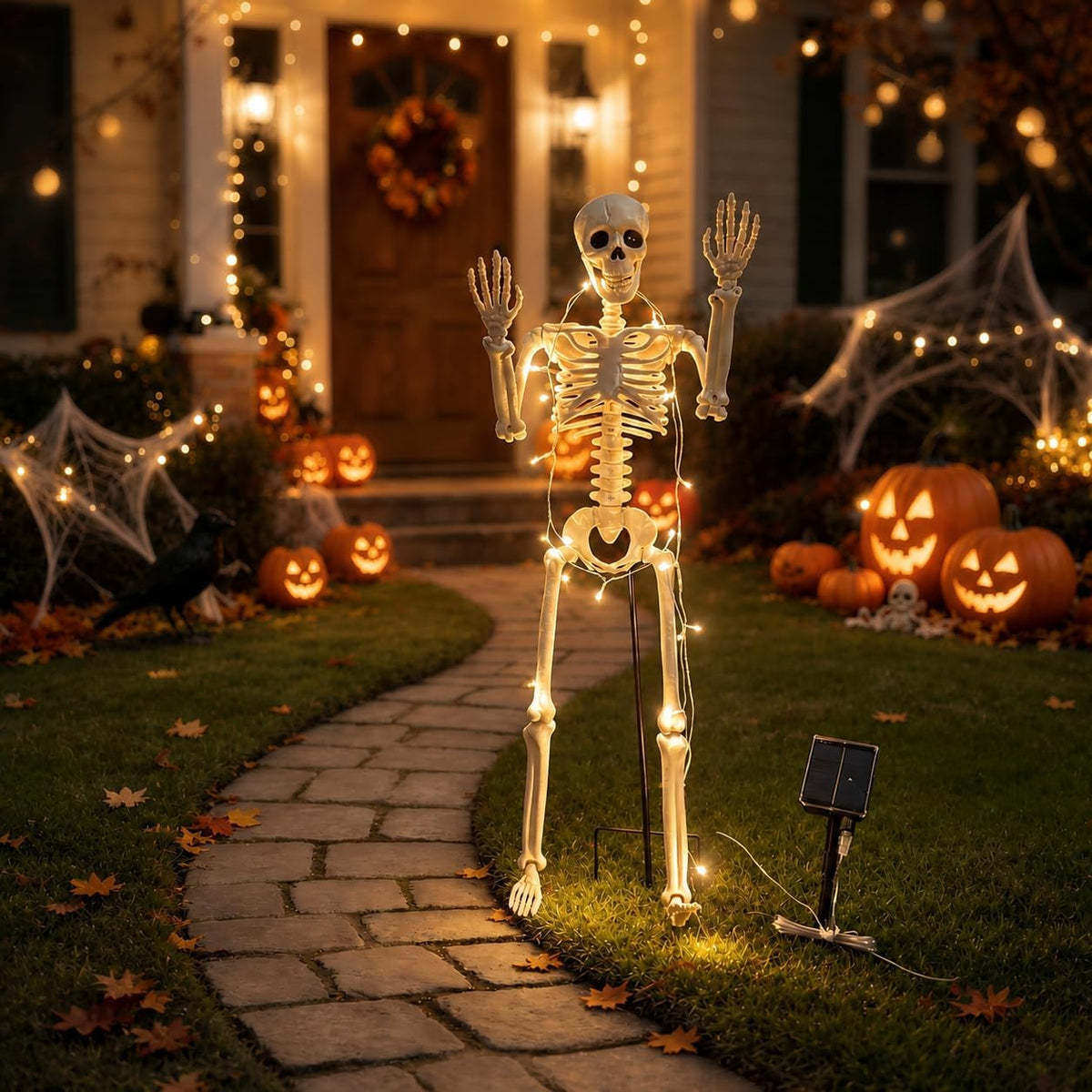 36" Solar Halloween Skeleton Decorations with Metal Stake & Warm Lights